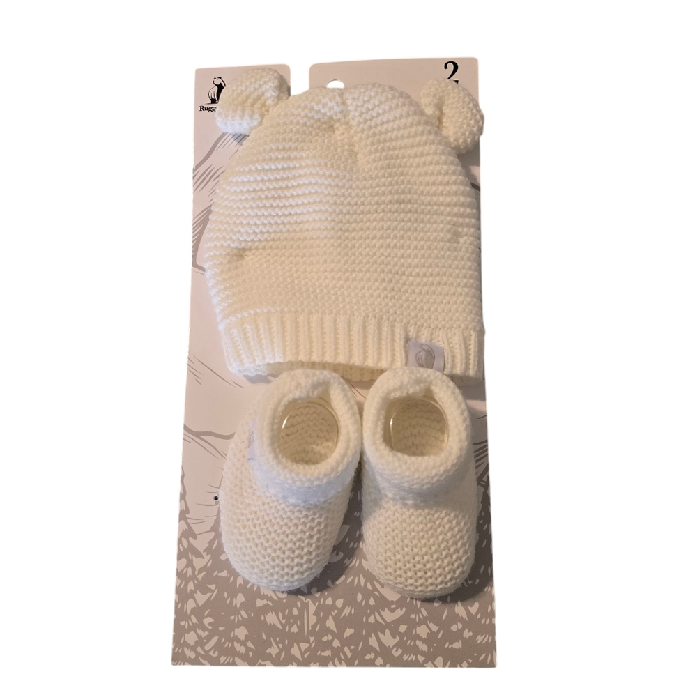 New Rugged Bear Beanie With Ears & Bootie Set Size 0-12 Months Old